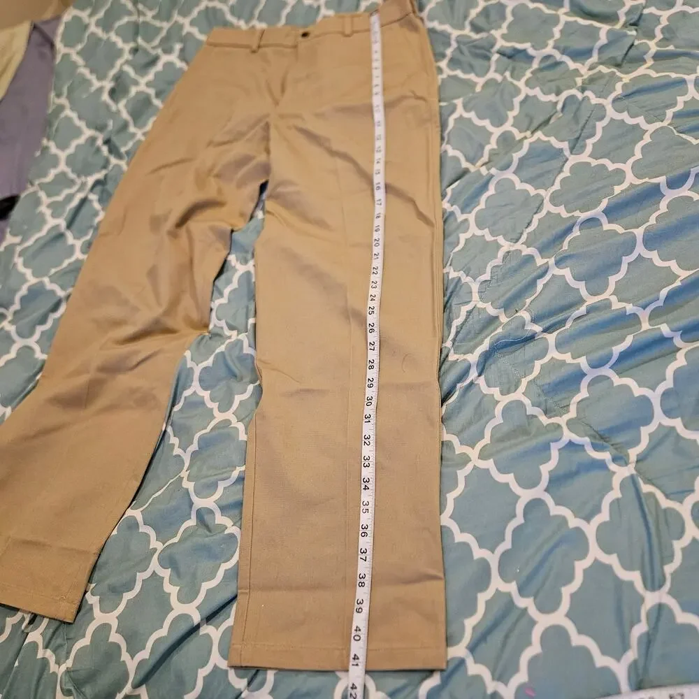 St. Johns Bay Mens 32x32 Khaki Pants Loose Fit Flat Front Casual Chino Beige